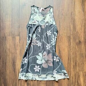 Sweet Pea by Stacy Frati Floral Mesh Tunic Top Gray Pink Size Large